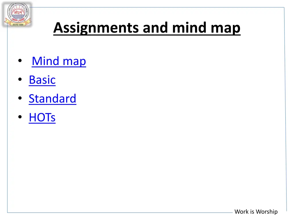 assignments and mind map
