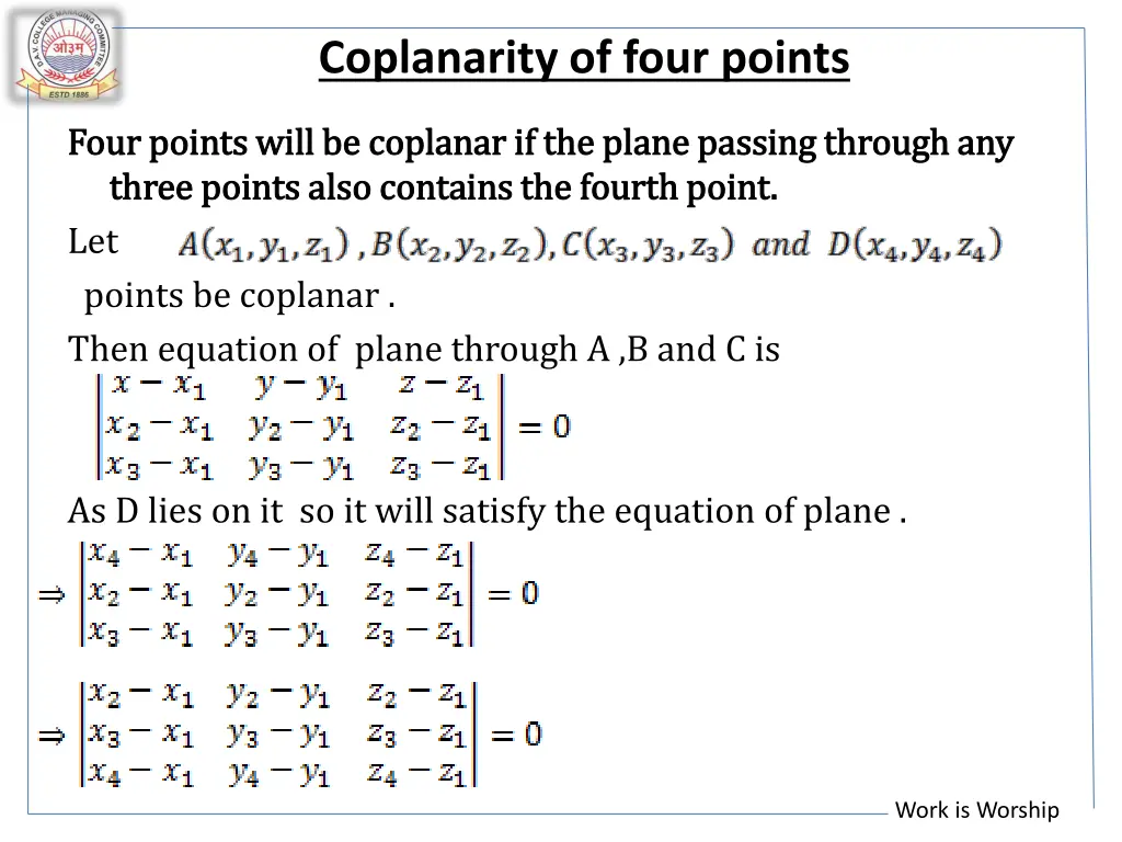 coplanarity of four points