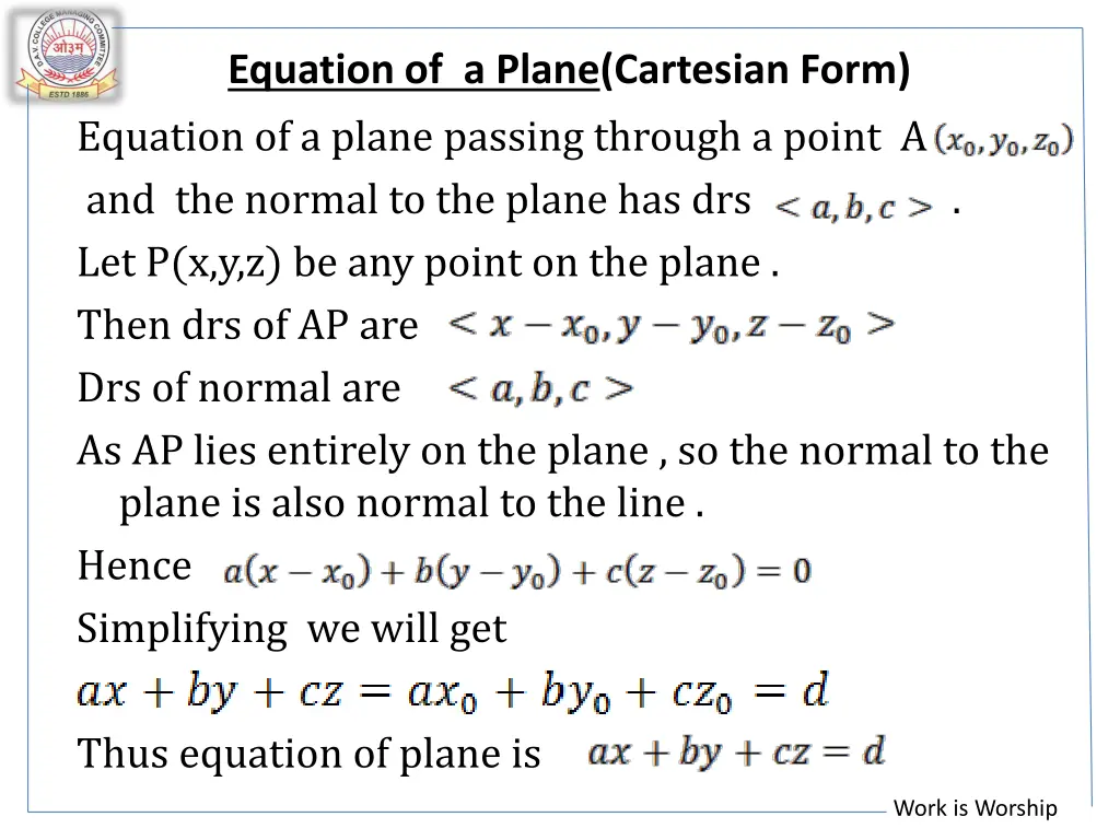 equation of a plane cartesian form