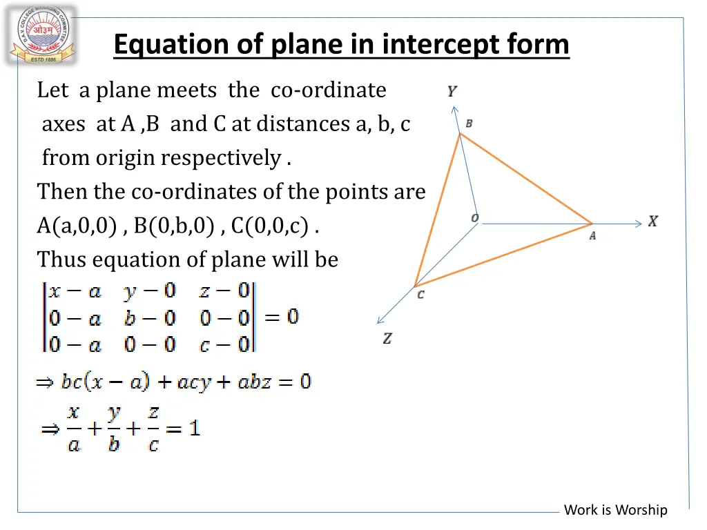 equation of plane in intercept form