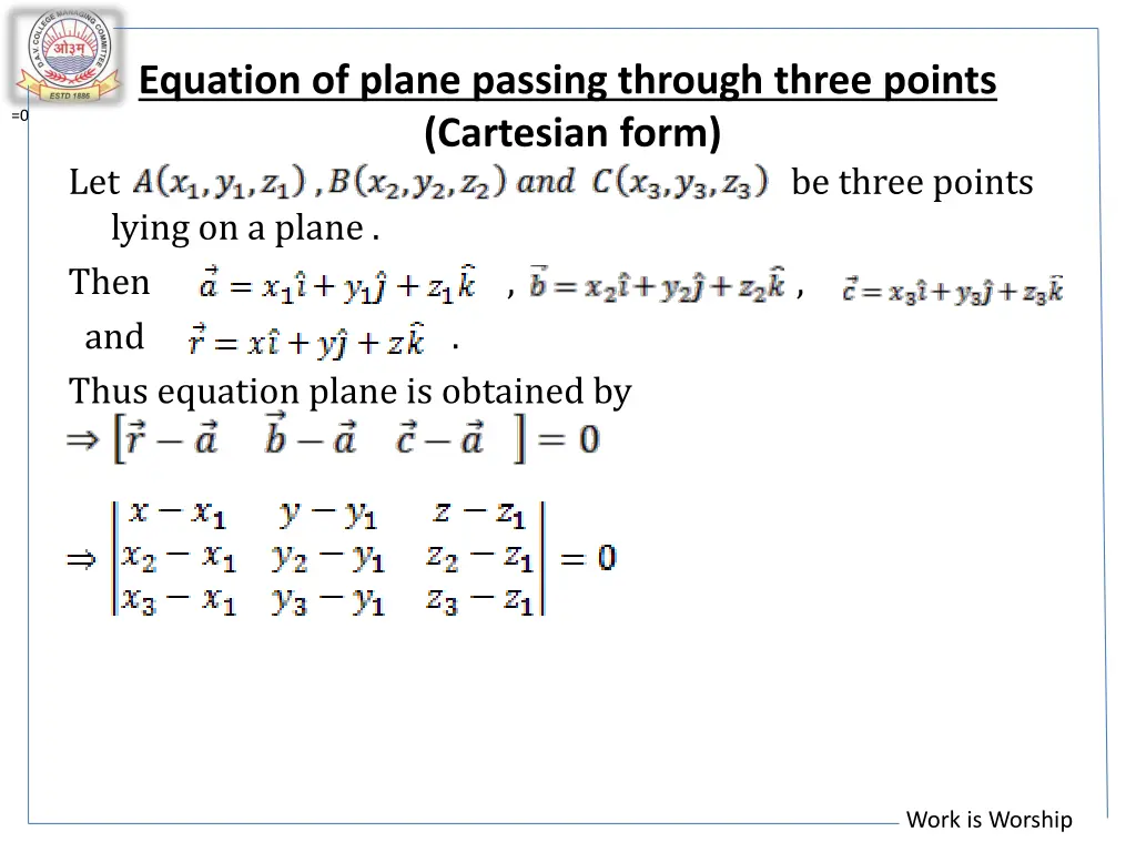 equation of plane passing through three points 1