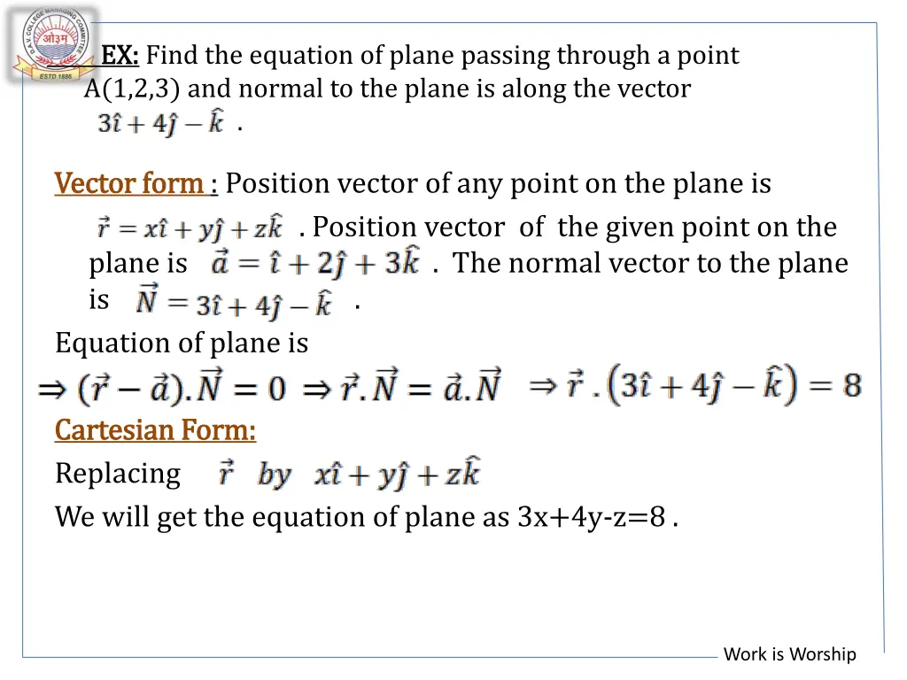 ex ex find the equation of plane passing through