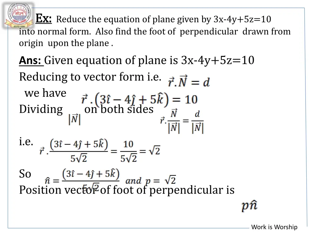 ex ex reduce the equation of plane given