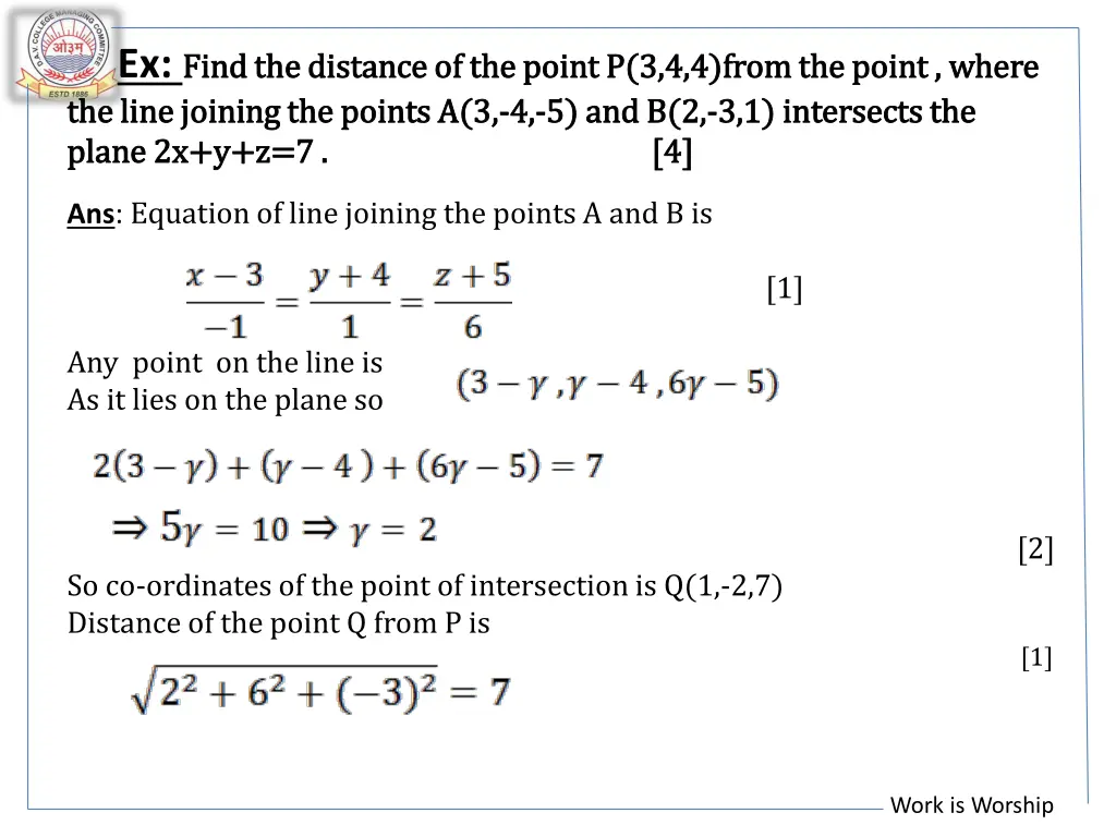 ex find the distance of the point p 3 4 4 from