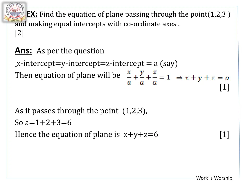 ex find the equation of plane passing through