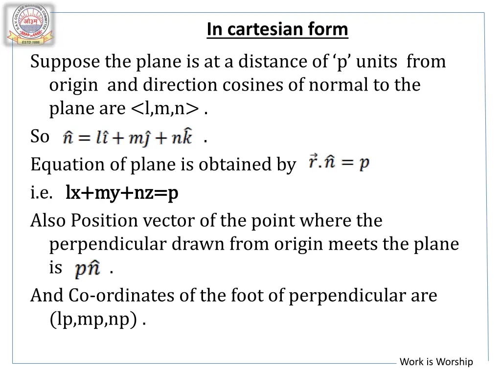 in cartesian form