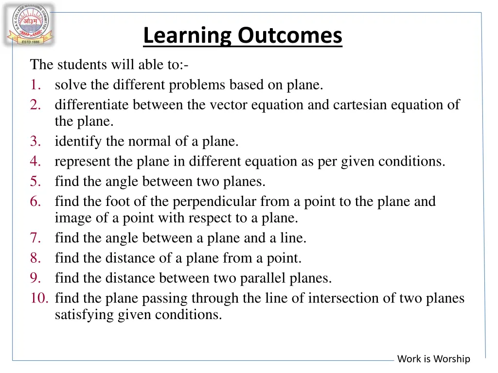 learning outcomes