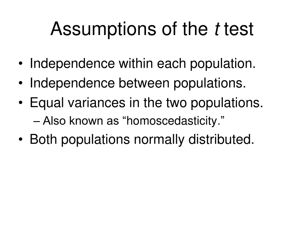 assumptions of the t test
