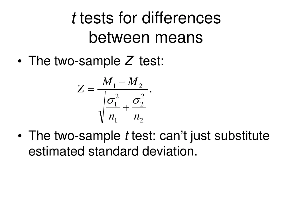 t tests for differences between means