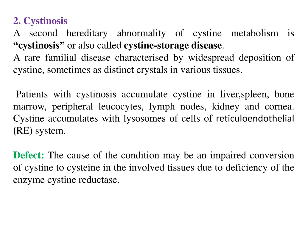 2 cystinosis a second hereditary abnormality