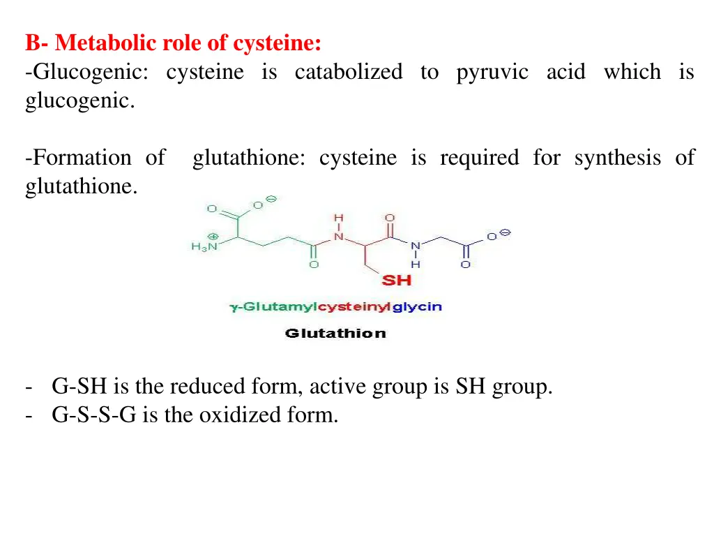 b metabolic role of cysteine glucogenic cysteine