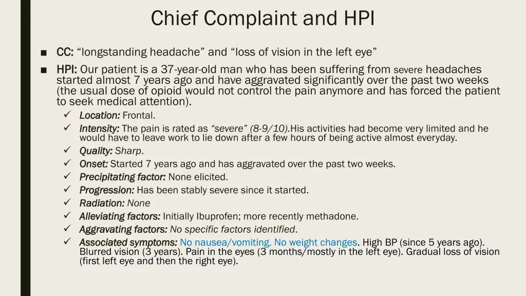 chief complaint and hpi