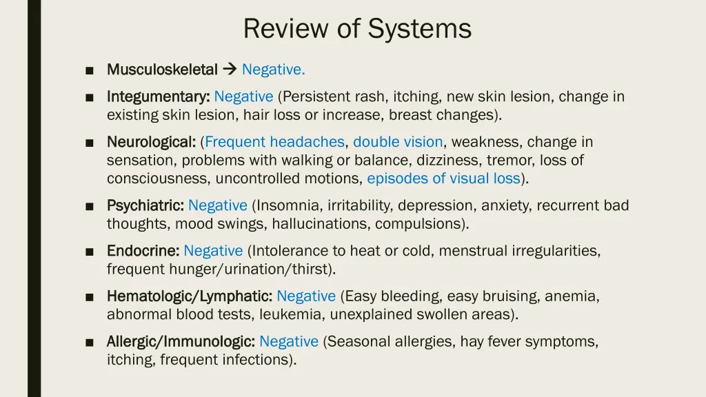 review of systems 1