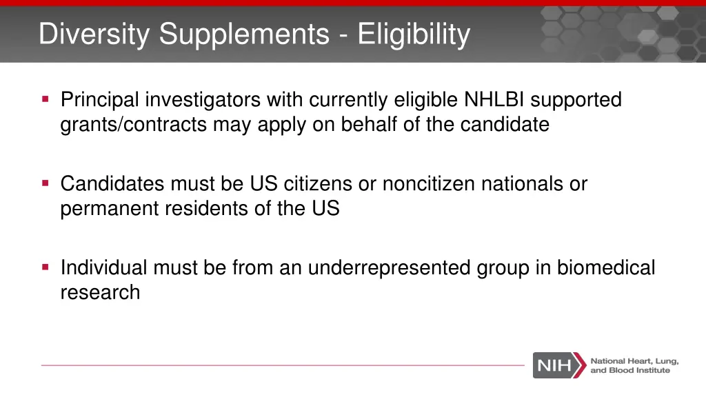 diversity supplements eligibility