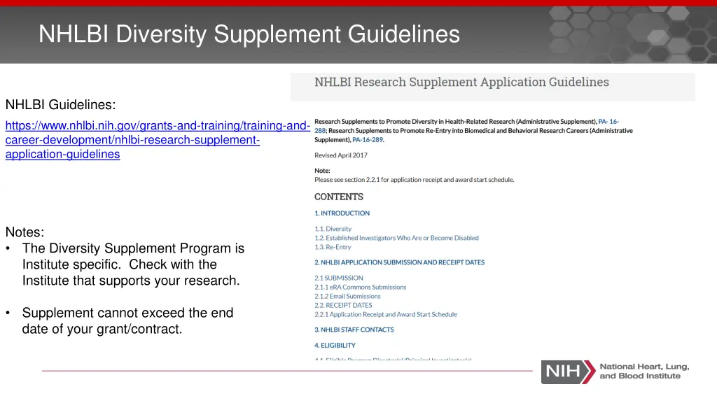 nhlbi diversity supplement guidelines