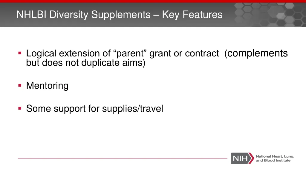 nhlbi diversity supplements key features