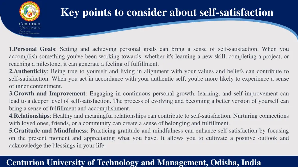 key points to consider about self satisfaction