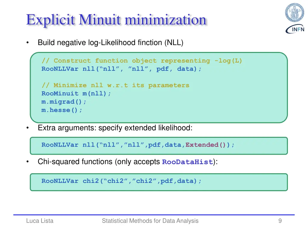 explicit minuit minimization