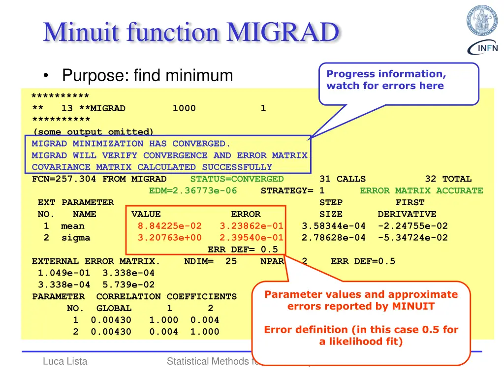 minuit function migrad