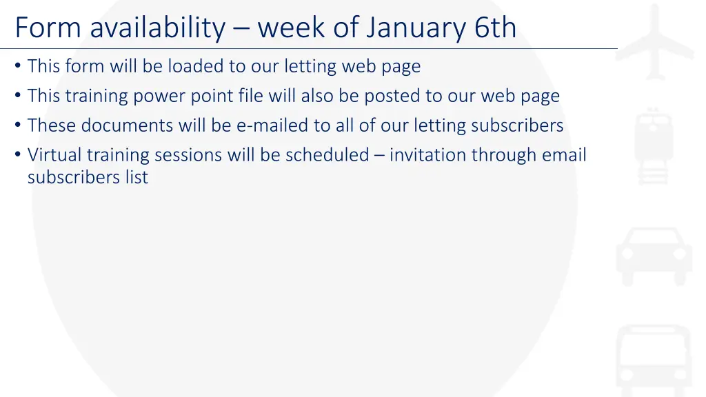 form availability week of january 6th