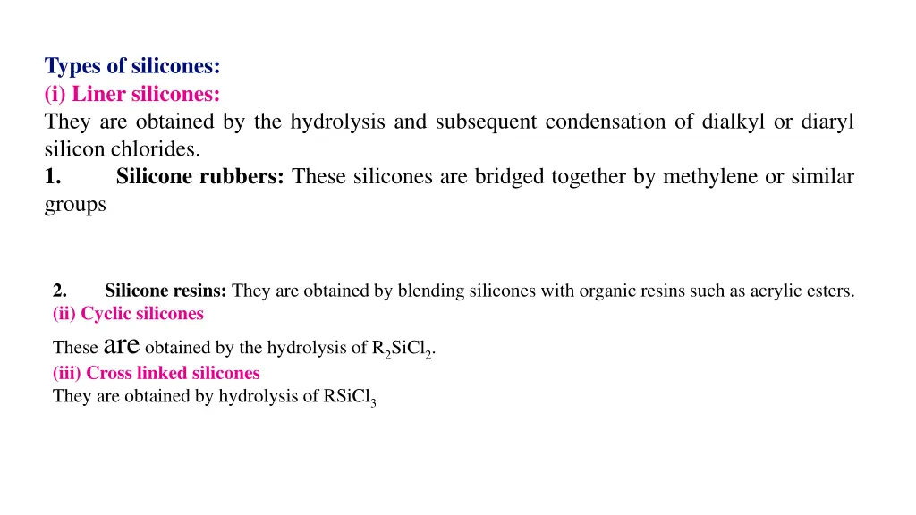 types of silicones i liner silicones they