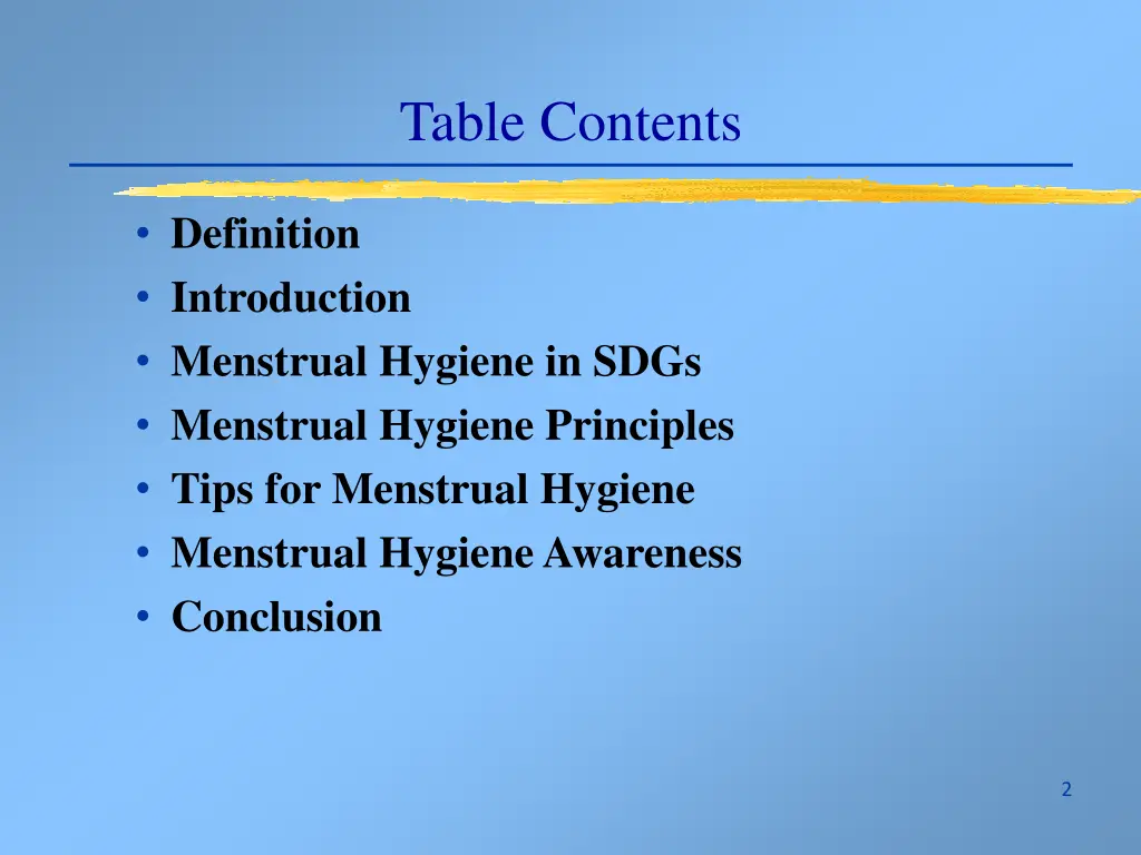 table contents