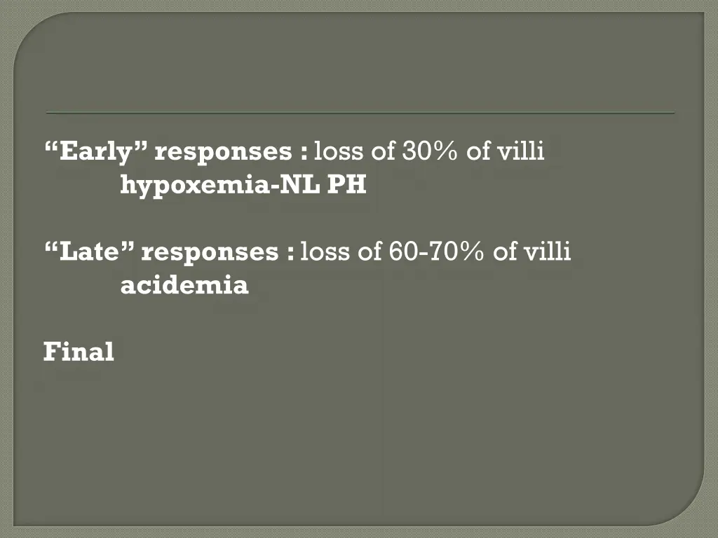 early responses loss of 30 of villi hypoxemia