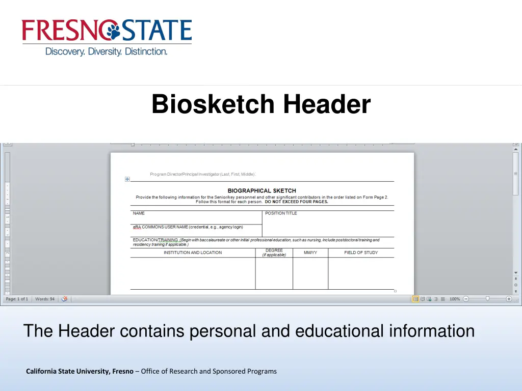 biosketch header