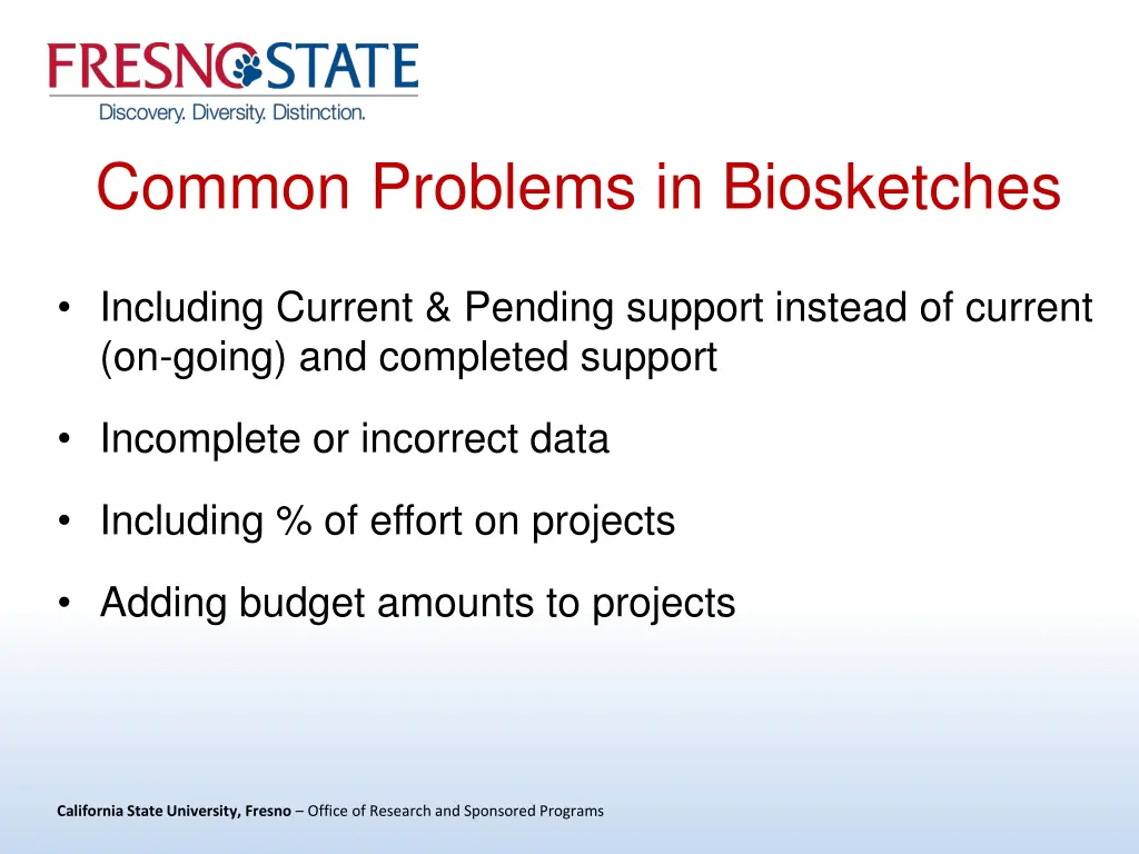 common problems in biosketches