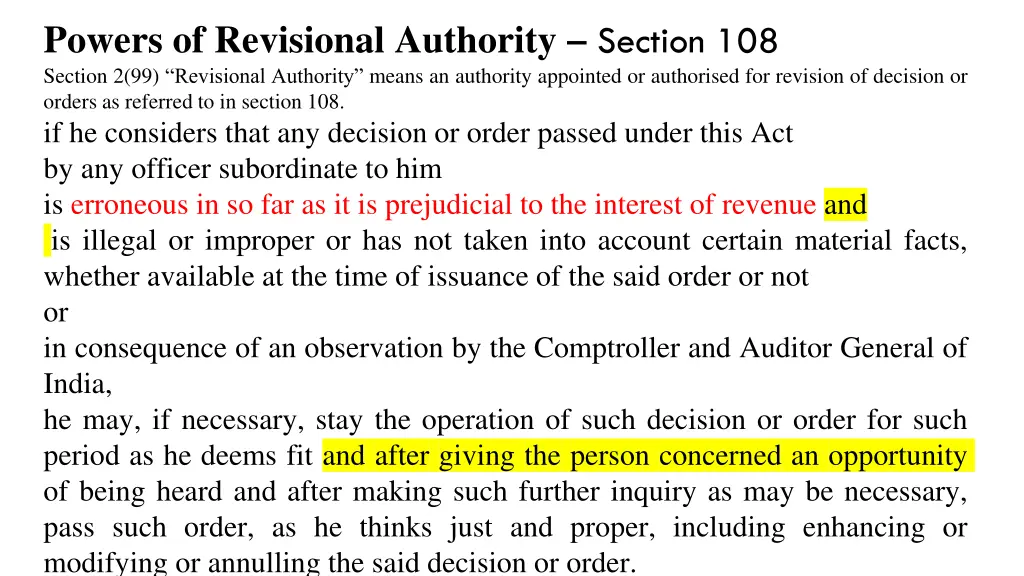 powers of revisional authority section