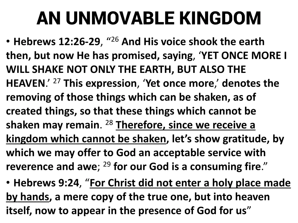 an unmovable kingdom hebrews