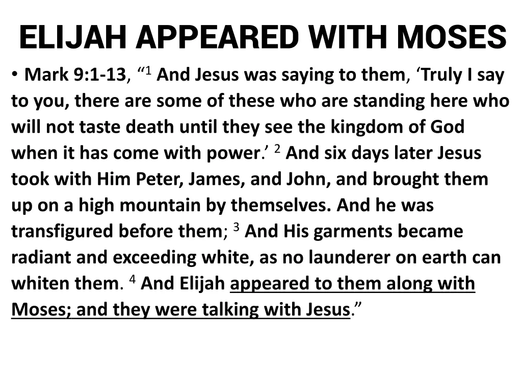 elijah appeared with moses mark