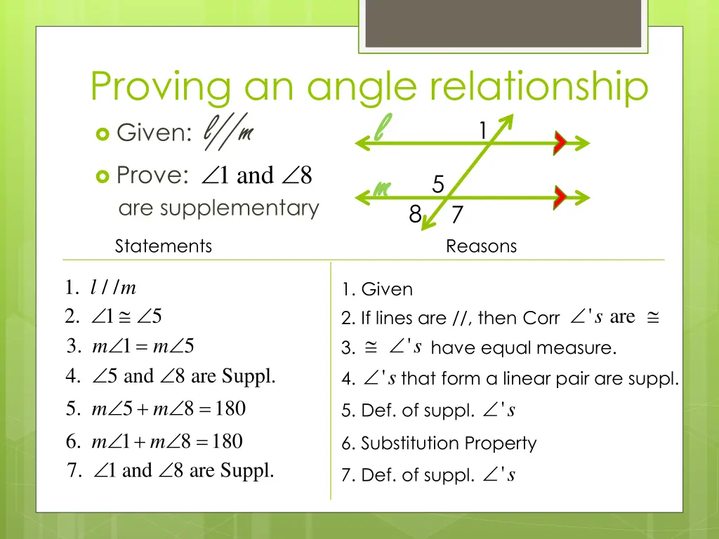 proving an angle relationship given l m prove