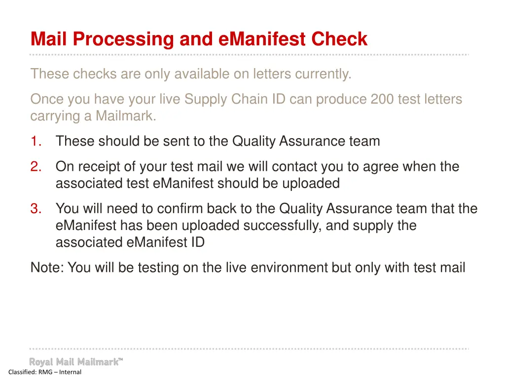 mail processing and emanifest check 1