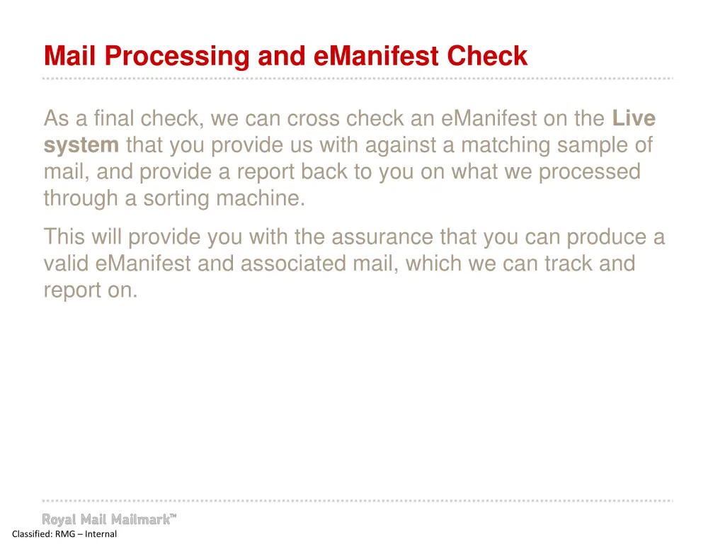 mail processing and emanifest check