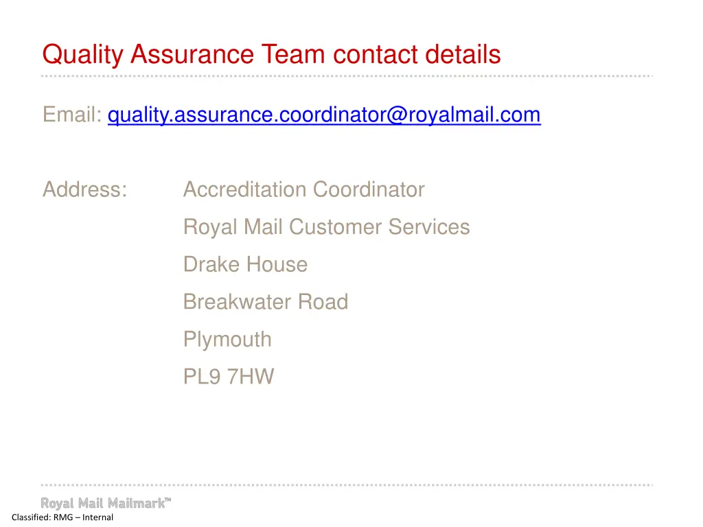 quality assurance team contact details