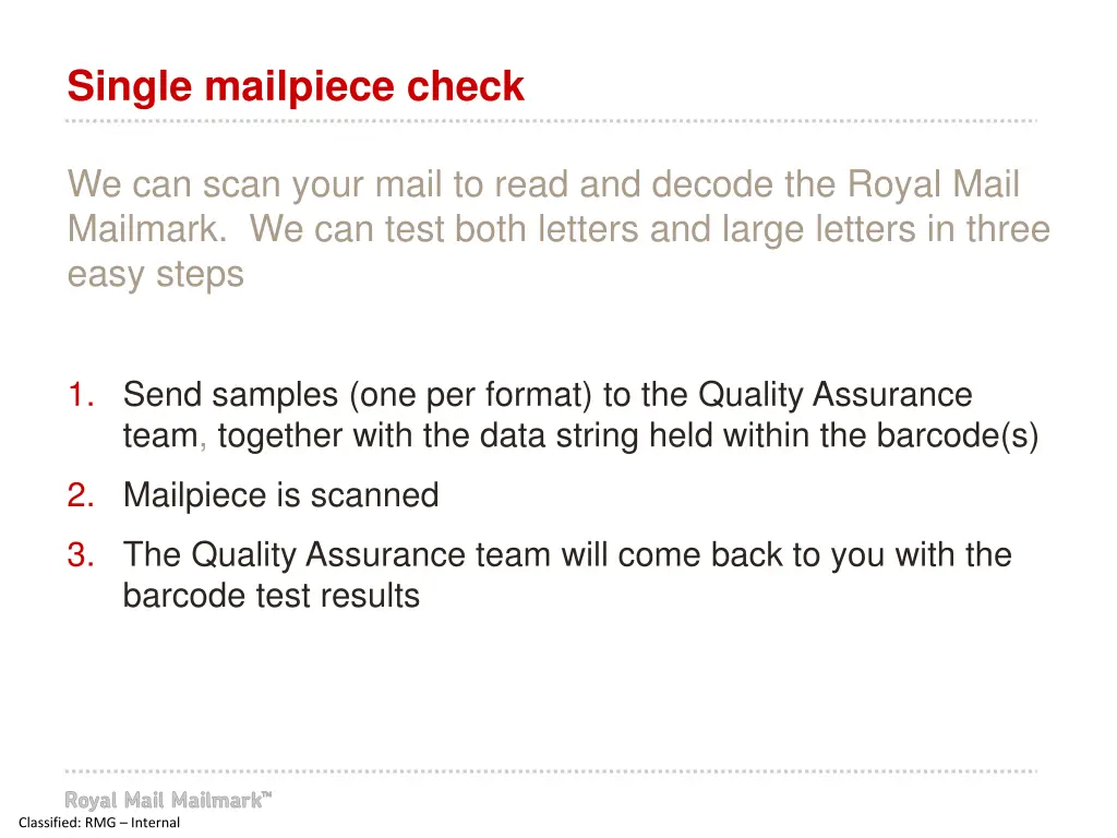 single mailpiece check