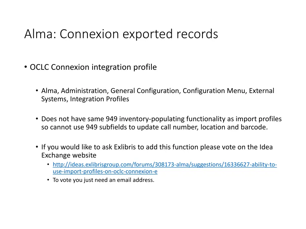 alma connexion exported records