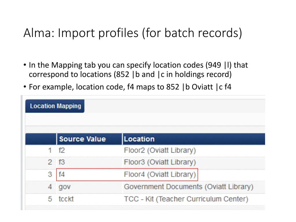 alma import profiles for batch records 1