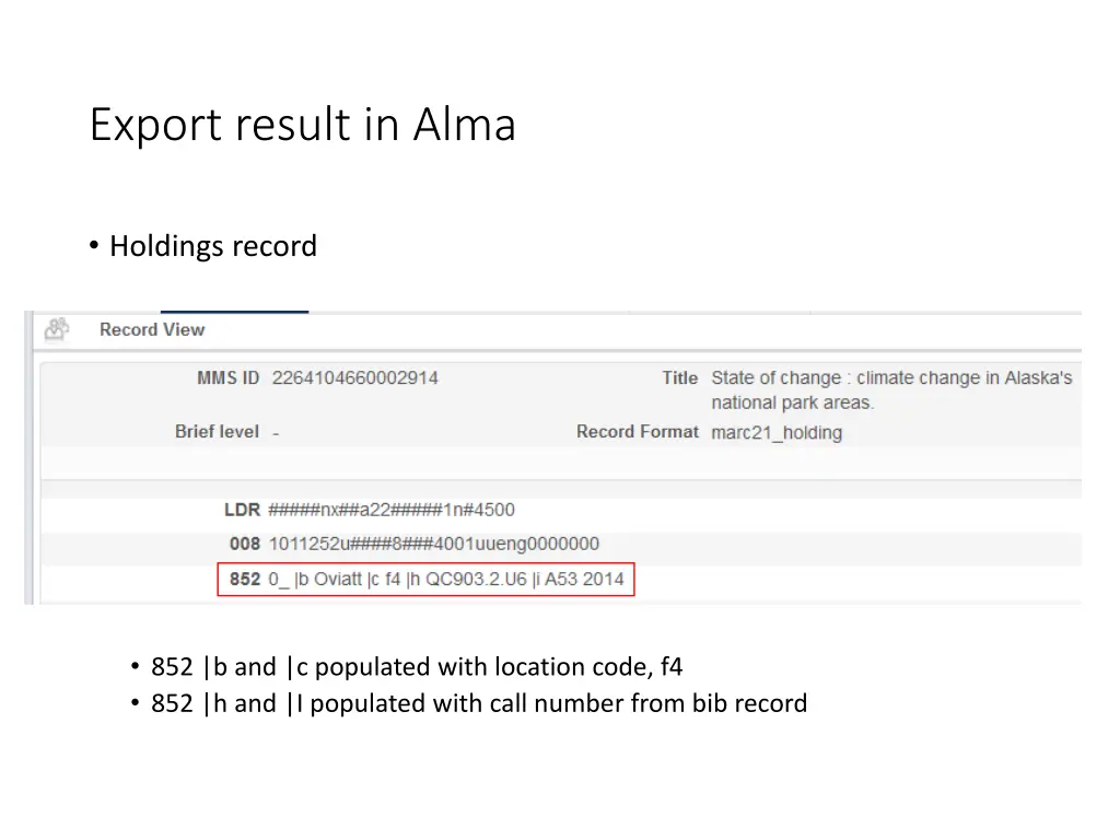 export result in alma