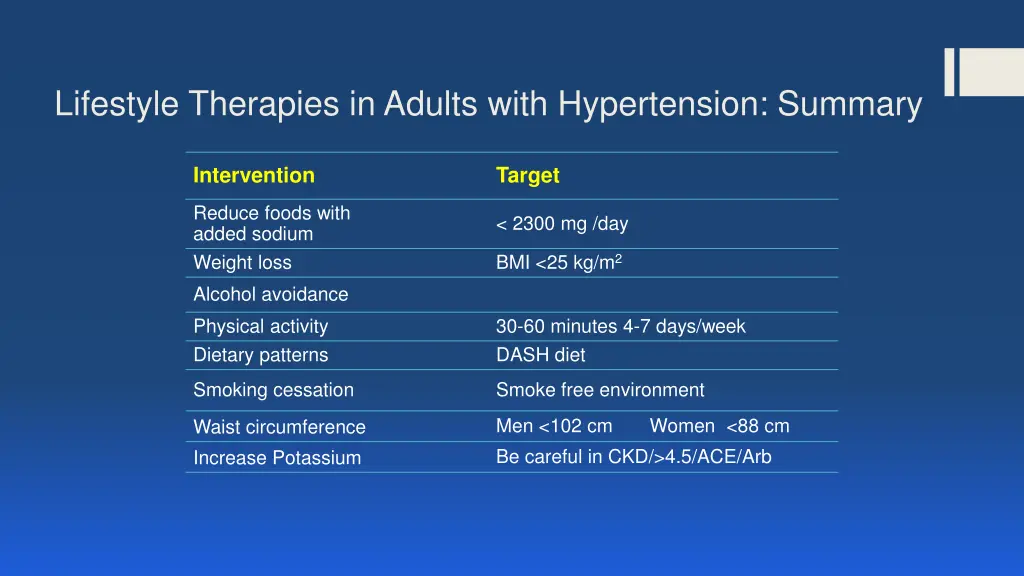 lifestyle therapies in adults with hypertension