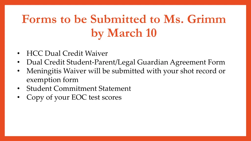 forms to be submitted to ms grimm by march 10