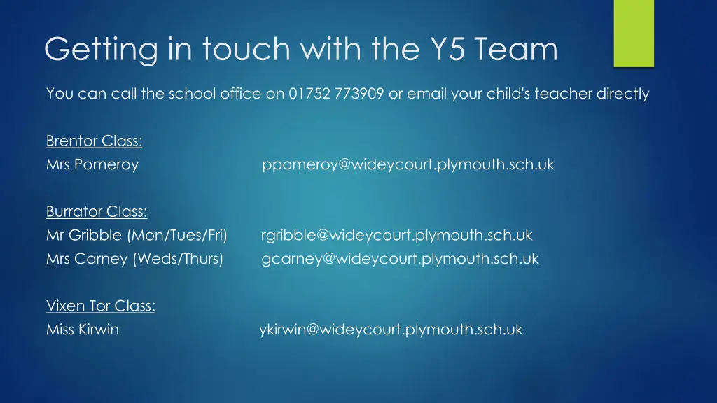 getting in touch with the y5 team