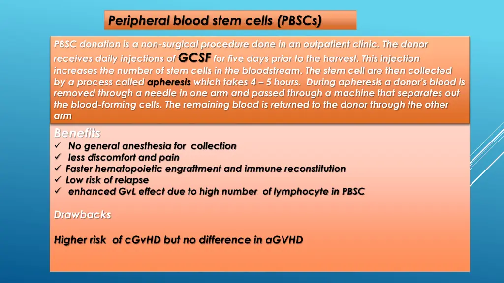 peripheral blood stem cells pbscs