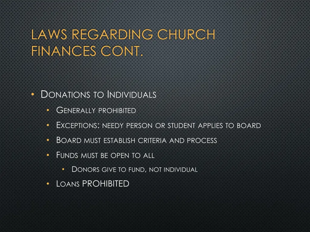 laws regarding church finances cont