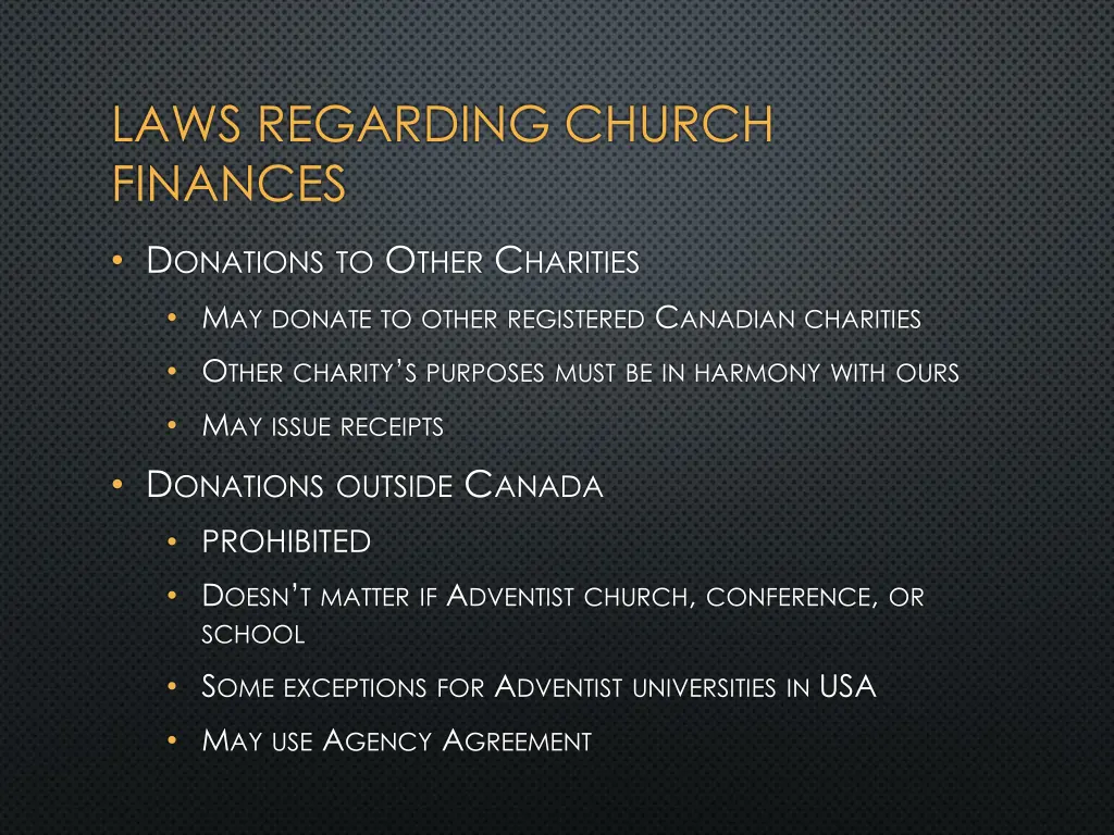 laws regarding church finances