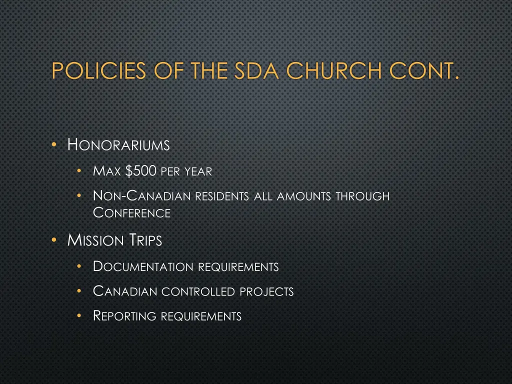 policies of the sda church cont