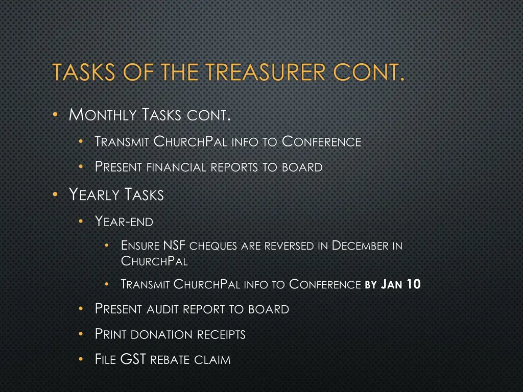 tasks of the treasurer cont