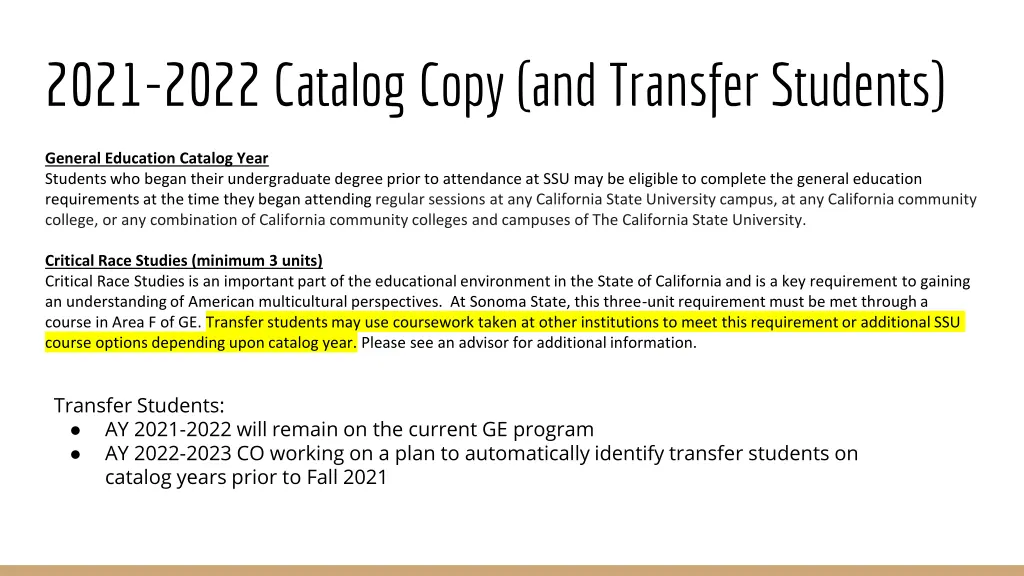 2021 2022 catalog copy and transfer students