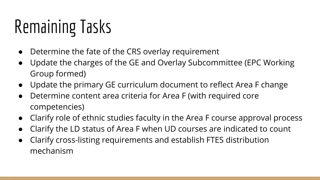 remaining tasks
